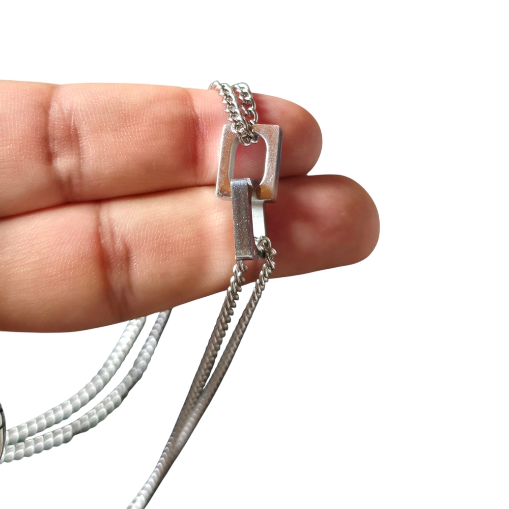 New Stainless Steel Double Square Chain Necklace - Picture 2 of 4